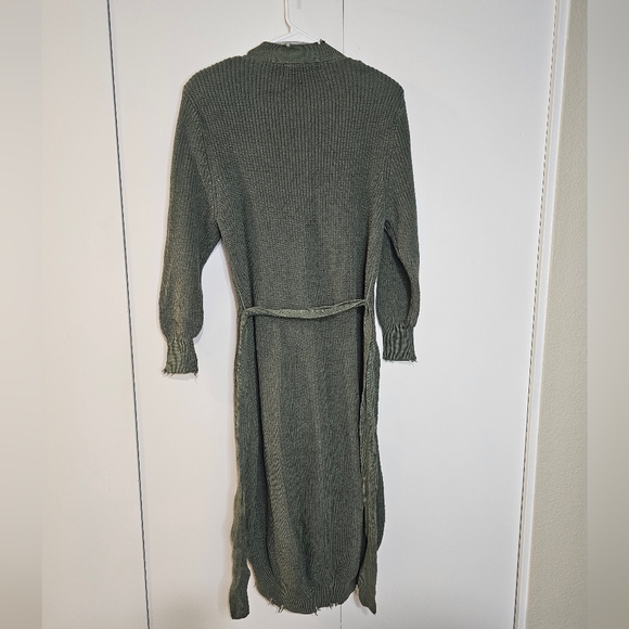 SEROYA olive Green Amanda Distressed Long Cardigan Dress Sweater S - Picture 8 of 8